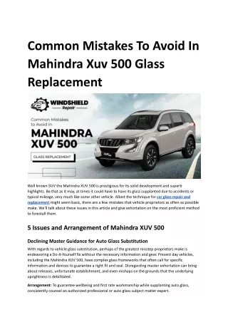 Common Mistakes to Avoid in Mahindra XUV 500 Glass Replacement.docx