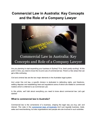 Commercial Law in Australia: Key Concepts and the Role of a Company Lawyer