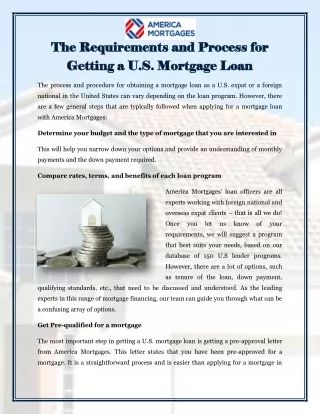 The Requirements and Process for Getting a U.S. Mortgage Loan