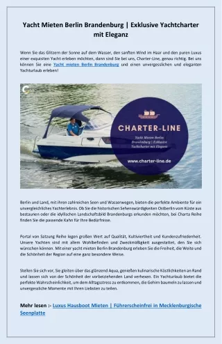 Yacht Mieten Berlin Brandenburg | Luxus Yachtcharter mit Charter-Line