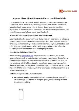 Kapoor Glass- The Ultimate Guide to Lyophilized Vials