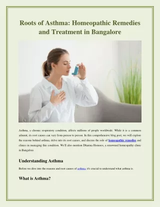 Roots of Asthma-Homeopathic Remedies and Treatment in Bangalore