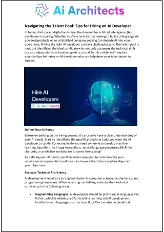 Navigating the Talent Pool: Tips for Hiring an AI Developer