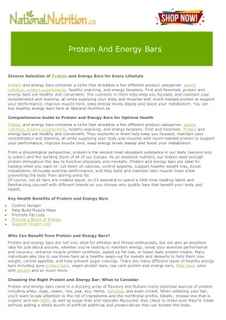 Protein And Energy Bars