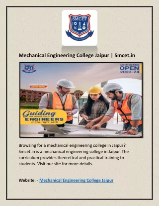 Mechanical Engineering College Jaipur | Smcet.in