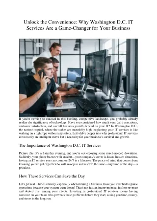 Unlock the Convenience Why Washington D.C. IT Services Are a Game-Changer for Your Business