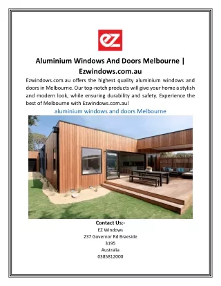 Aluminium Windows And Doors Melbourne | Ezwindows.com.au