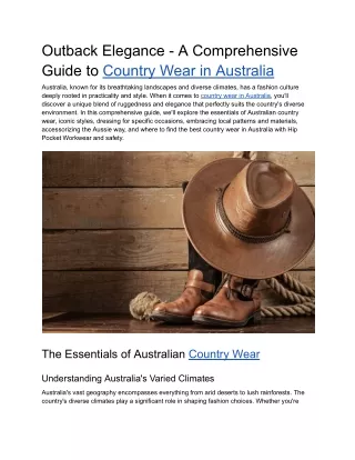 Outback Elegance - A Comprehensive Guide to Country Wear in Australia