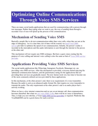 Optimizing Online Communications Through Voice SMS Services