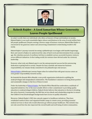 Rakesh Rajdev - A Good Samaritan Whose Generosity Leaves People Spellbound