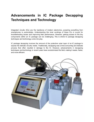 Advancements in IC Package Decapping Techniques and Technology