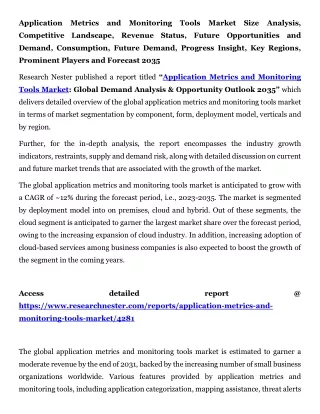 Application Metrics and Monitoring Tools Market Future Opportunities 2035
