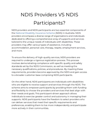 NDIS Providers VS NDIS Participants