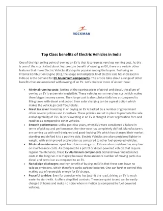 Top Class benefits of Electric Vehicles in India