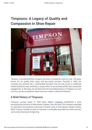 Timpsons-A Legacy of Quality and Compassion in Shoe Repair