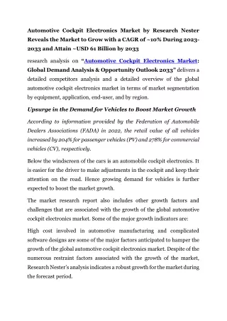 Automotive Cockpit Electronics Market Forecast to 2033