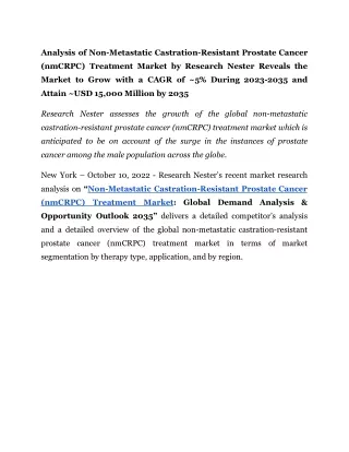 Non-Metastatic Castration-Resistant Prostate Cancer (nmCRPC) Treatment Market