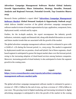 Advertiser Campaign Management Software Market Benefits, Demand, Analysis 2033