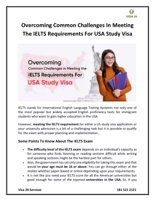 Overcoming Common Challenges In Meeting The IELTS Requirements For USA Study Visa