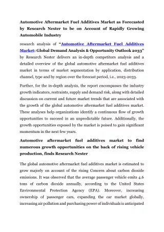 Automotive Aftermarket Fuel Additives Market Trends, and Forecast 2033
