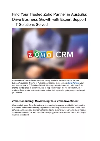 Find Your Trusted Zoho Partner in Australia_ Drive Business Growth with Expert Support - IT Solutions Solved