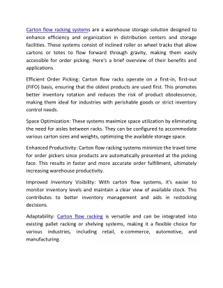 Carton Flow Racking Systems PDF