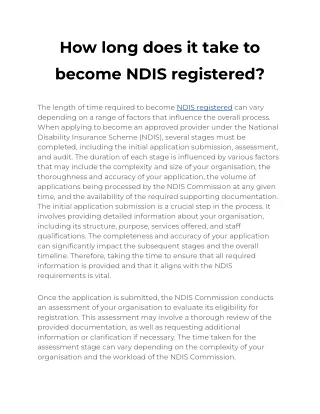 How long does it take to become NDIS registered_