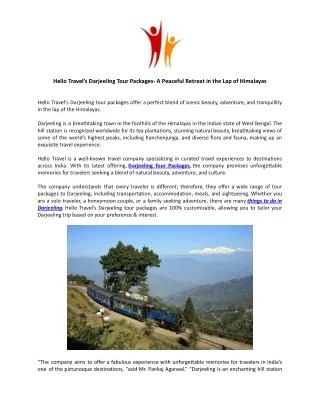 Hello Travel’s Darjeeling Tour Packages- A Peaceful Retreat in the Lap of Himalayas.docx