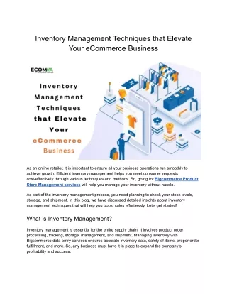 Inventory Management Techniques that Elevate Your eCommerce Business