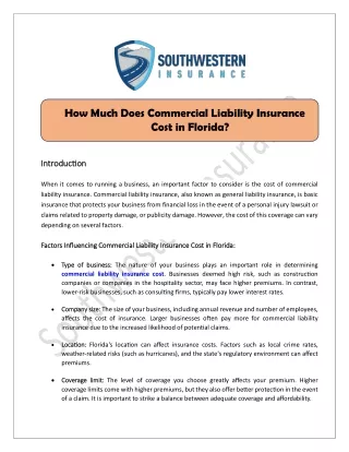How Much Does Commercial Liability Insurance Cost in Florida