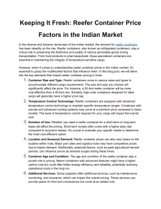 Keeping It Fresh_ Reefer Container Price Factors in the Indian Market