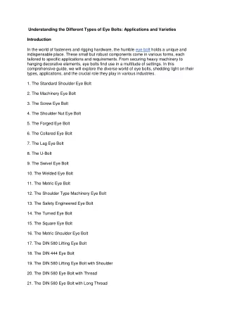 Understanding the Different Types of Eye Bolts