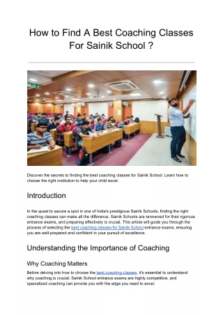 How to Find A Best Coaching Classes For Sainik School