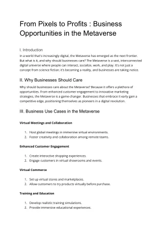 Business Opportunities in the Metaverse