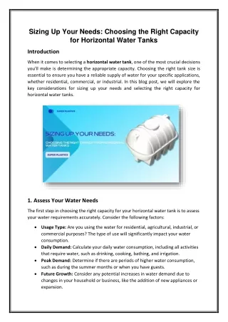 Sizing Up Your Needs Choosing the Right Capacity for Horizontal Water Tanks