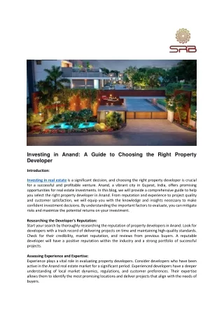 Investing in Anand A Guide to Choosing the Right Property Developer