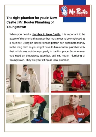 The right plumber for you in New Castle  Mr. Rooter Plumbing of Youngstown