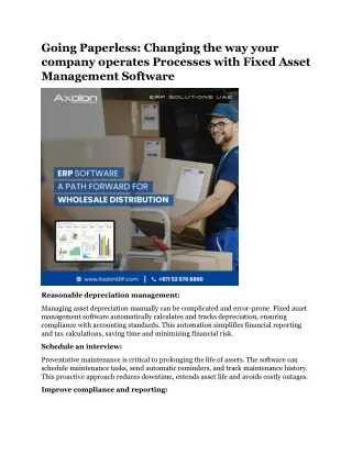 Going Paperless Changing the way your company operates Processes with Fixed Asset Management Software