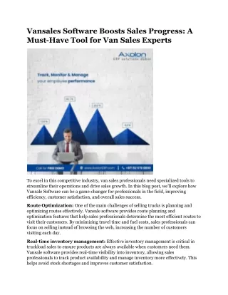 Vansales Software Boosts Sales Progress A Must-Have Tool for Van Sales Experts