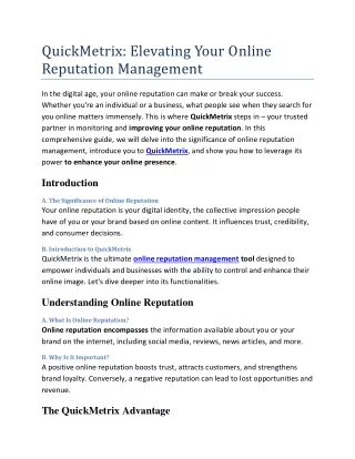 QuickMetrix- Elevating Your Online Reputation Management