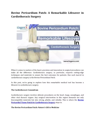 Bovine Pericardium Patch_ A Remarkable Lifesaver in Cardiothoracic Surgery