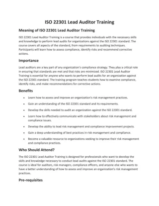 ISO 22301 Lead Auditor Training