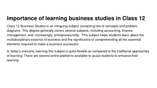Importance of learning business studies in Class 12