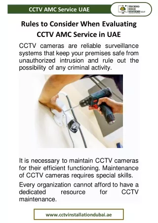 Rules to Consider When Evaluating CCTV AMC Service in UAE