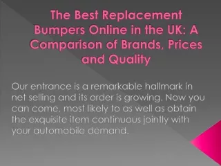 The Best Replacement Bumpers Online in the UK A Comparison of Brands, Prices and Quality