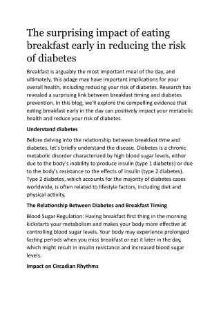 The surprising impact of eating breakfast early in reducing the risk of diabetes horeca1