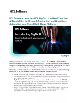 HCLSoftware Launches HCL BigFix 11: A New Era of Gen AI Capabilities for Secure