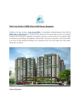 Find Your Perfect 2 BHK Flats in KR Puram, Bangalore