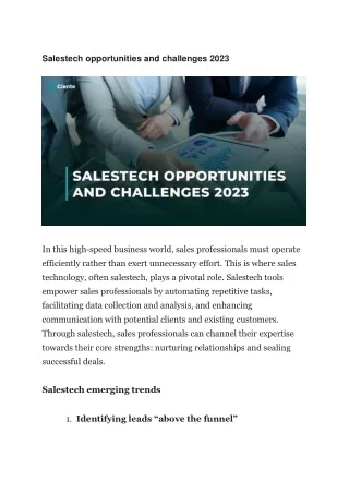 Salestech opportunities and challenges 2023
