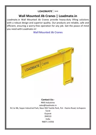 Wall Mounted Jib Cranes | Loadmate.in